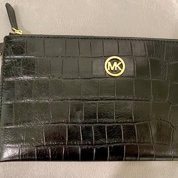 MICHAEL KORS BLACK LEATHER MAKE-UP BAG OR SMALL HANDBAG NEW WITHOUT TAGS (NWOT) - Picture 8 of 8